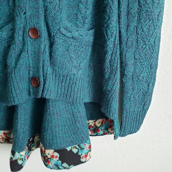 Anthropologie Far Away From Close Teal Wool Blend Cardigan - Picture 2 of 9